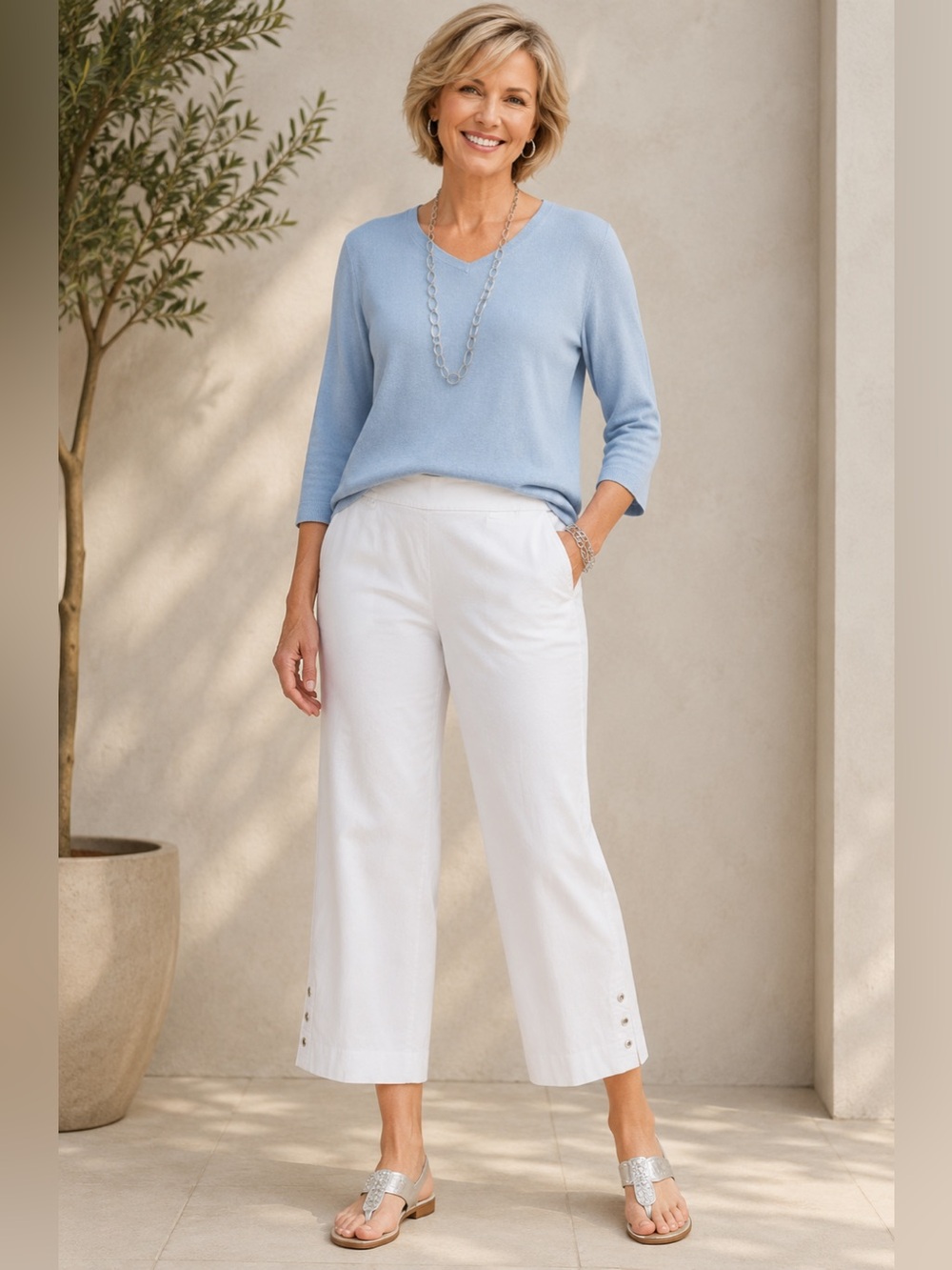 Chico's White Ankle Crop Wide-Leg Pants